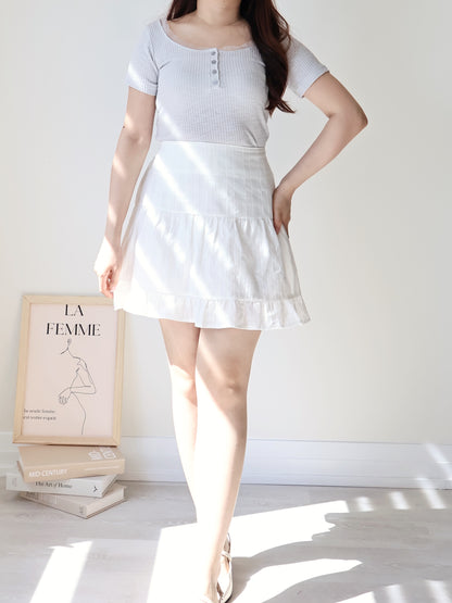 Romantic Half-Button Sheer Top(Light Grey)
