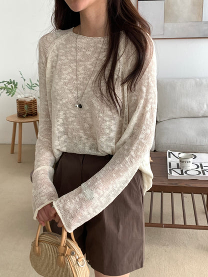 Melange Boat Neck Sheer Knit Top(4 colors)