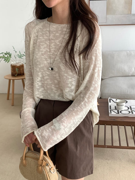 Melange Boat Neck Sheer Knit Top(4 colors)