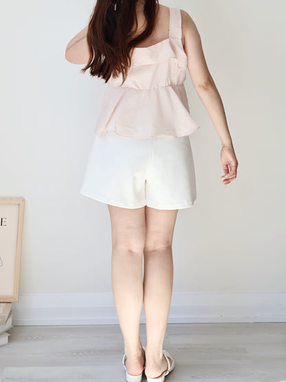 French Tie-Wrap Silky Swing-Hem Blouse(Peach)
