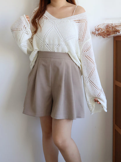 V-Neck Diamond Eyelet Knit Top(Ivory)