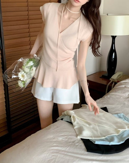 French Wrap Ruffle Knit Top(4 colors)