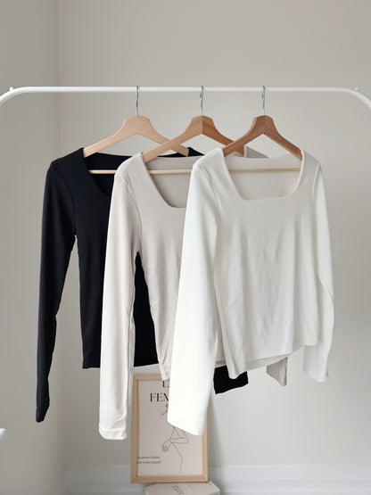 Non-See-Through Square Neck Mochi Top(Ivory)
