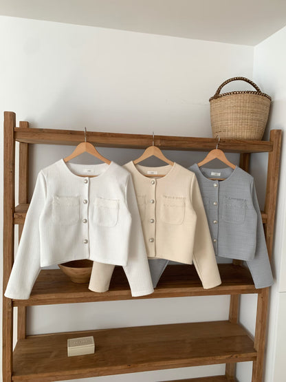 Luxe Embossed Buttons Tweed Jacket(3 colors)