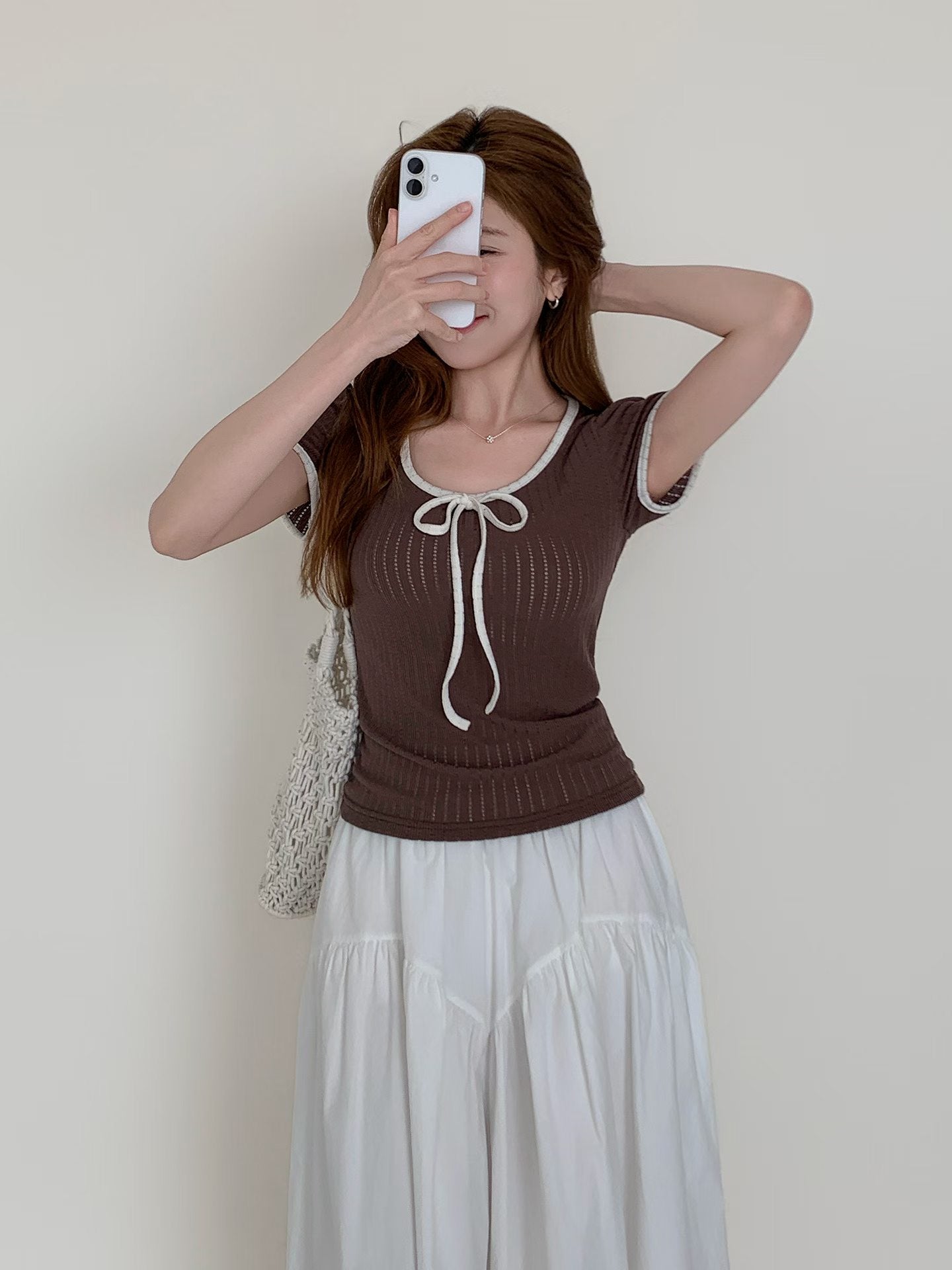 Sweet Color-Block Ribbon Bow Top(3 Colors)