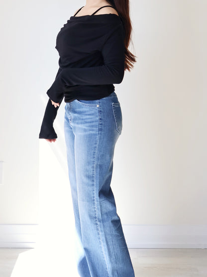 2-Way Silky Smooth Faxu Layered Top(Black)