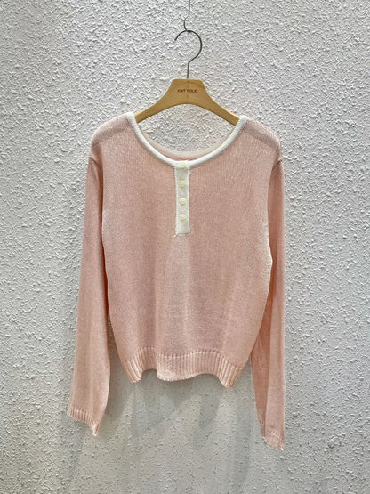 Soft Colour-Block Henley Knit Top(5 colors)