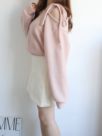 Asymmetric One-Shoulder Fleece Top(Peach)