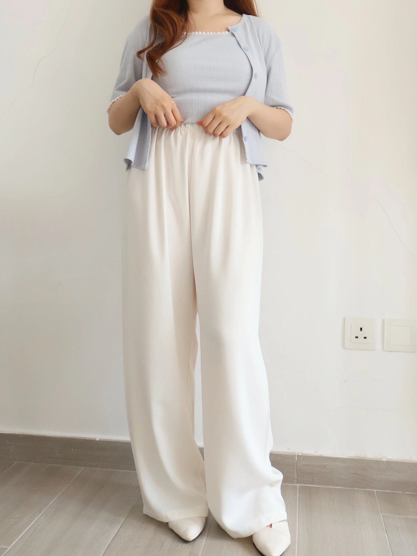 [Wrinkle-Free] -5KG Air-Flow Wide-Straight Slacks(Ivory)