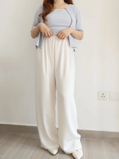 [Wrinkle-Free] -5KG Air-Flow Wide-Straight Slacks(Ivory)