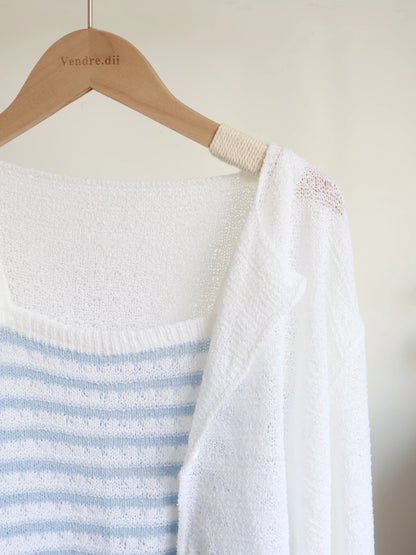 [2-Piece Set] Cozy Weekend Stripe Cami & Knit Set(Ivory)