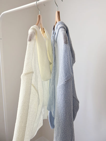 Relaxed 2-Button Hooded UV knit Top(Ivory)