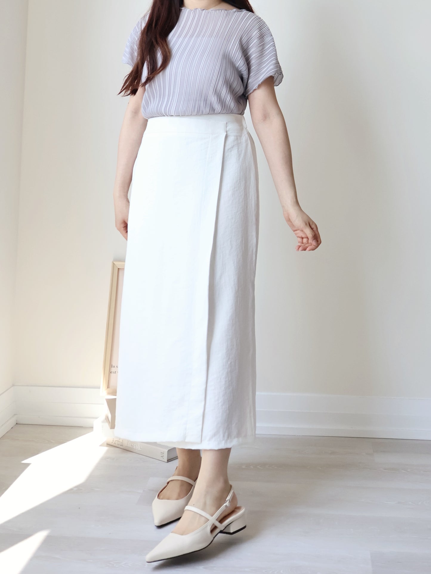 [Wrinkle-Free] Elegant Cool-Touch Vertical Pleat Top(Greyish Blue)