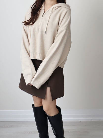 Cozy Half-zip Knit Hoodie(3 colors)