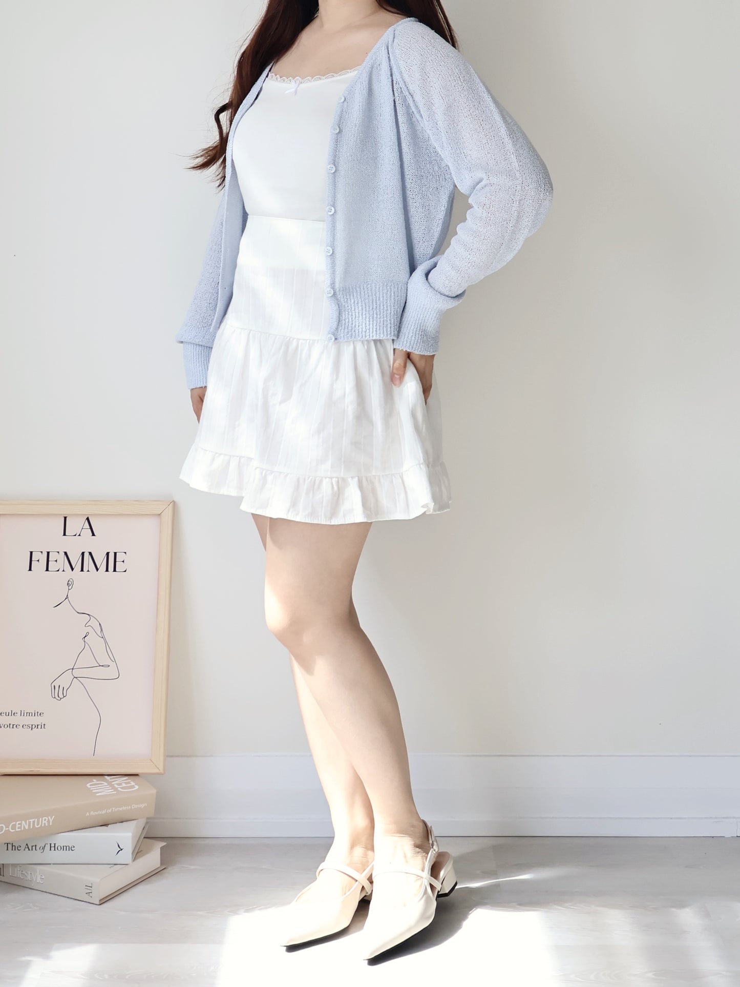 Pastel Pendant Lightweight Cool-Touch Knit Cardigan(Skyblue)
