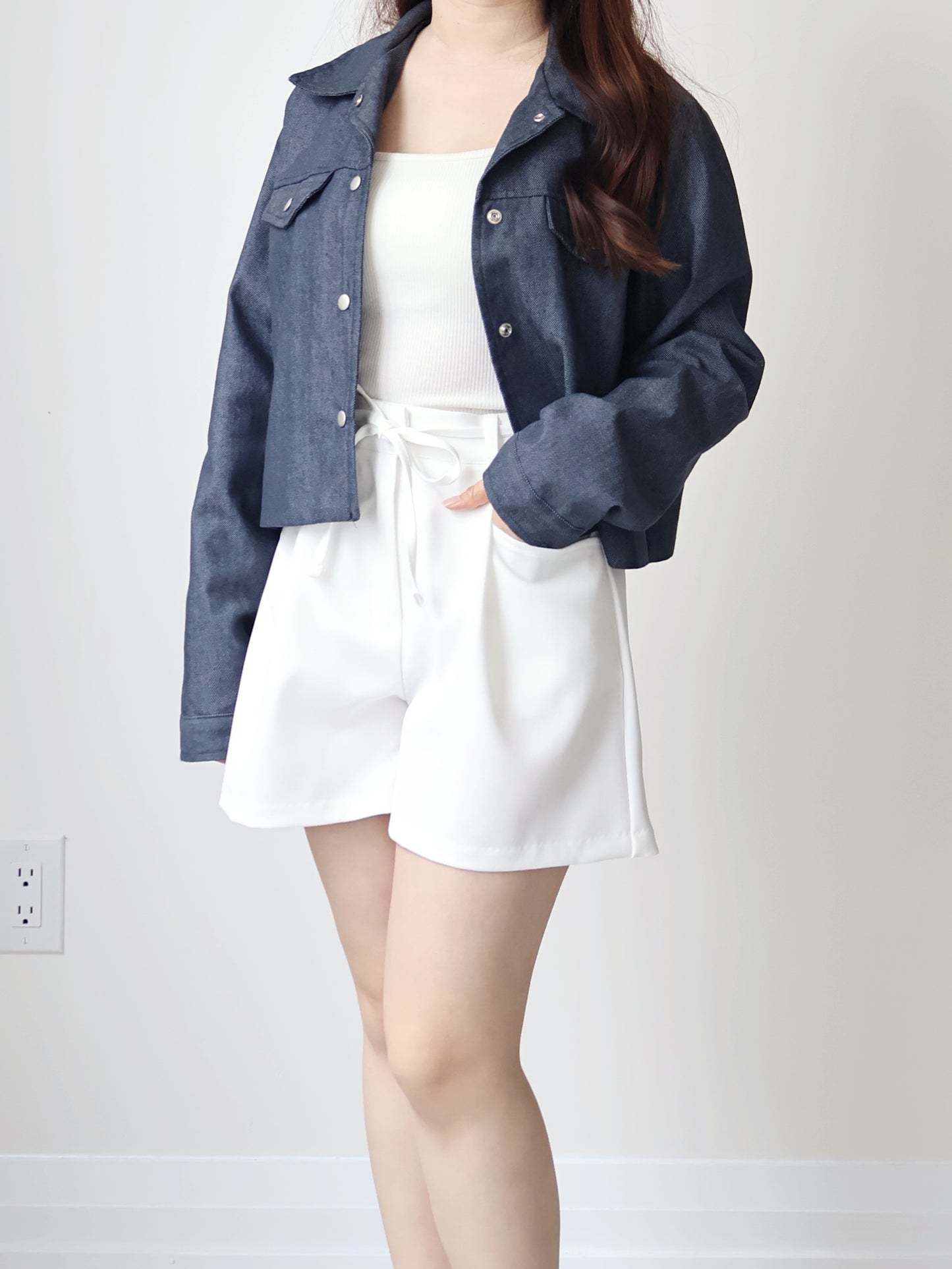 Airy Relaxed Lapel Denim Jacket(Deep blue)