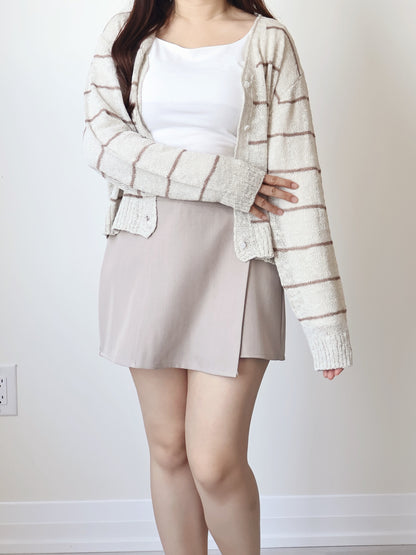 Minimalist Striped Snowy Yarn Cardigan(Beige)