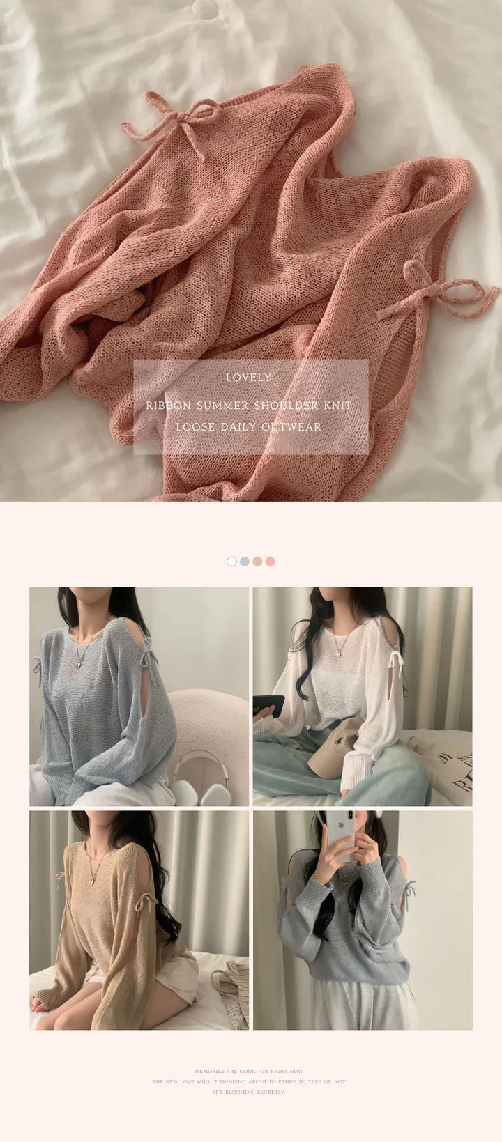 Ribbon Tie Open-Shoulder Knit Top(5 colors)