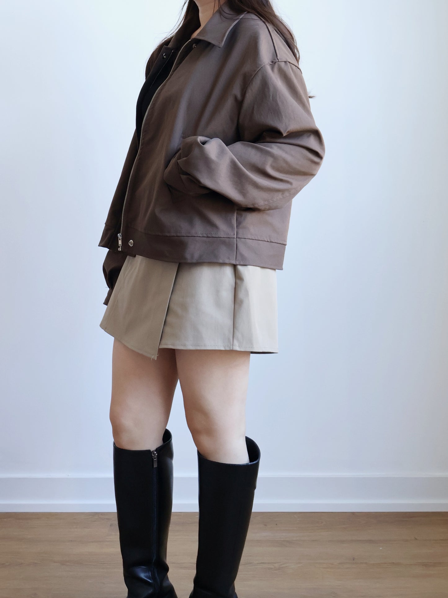 Earth-toned Windproof Zipper Jacket(Brown)