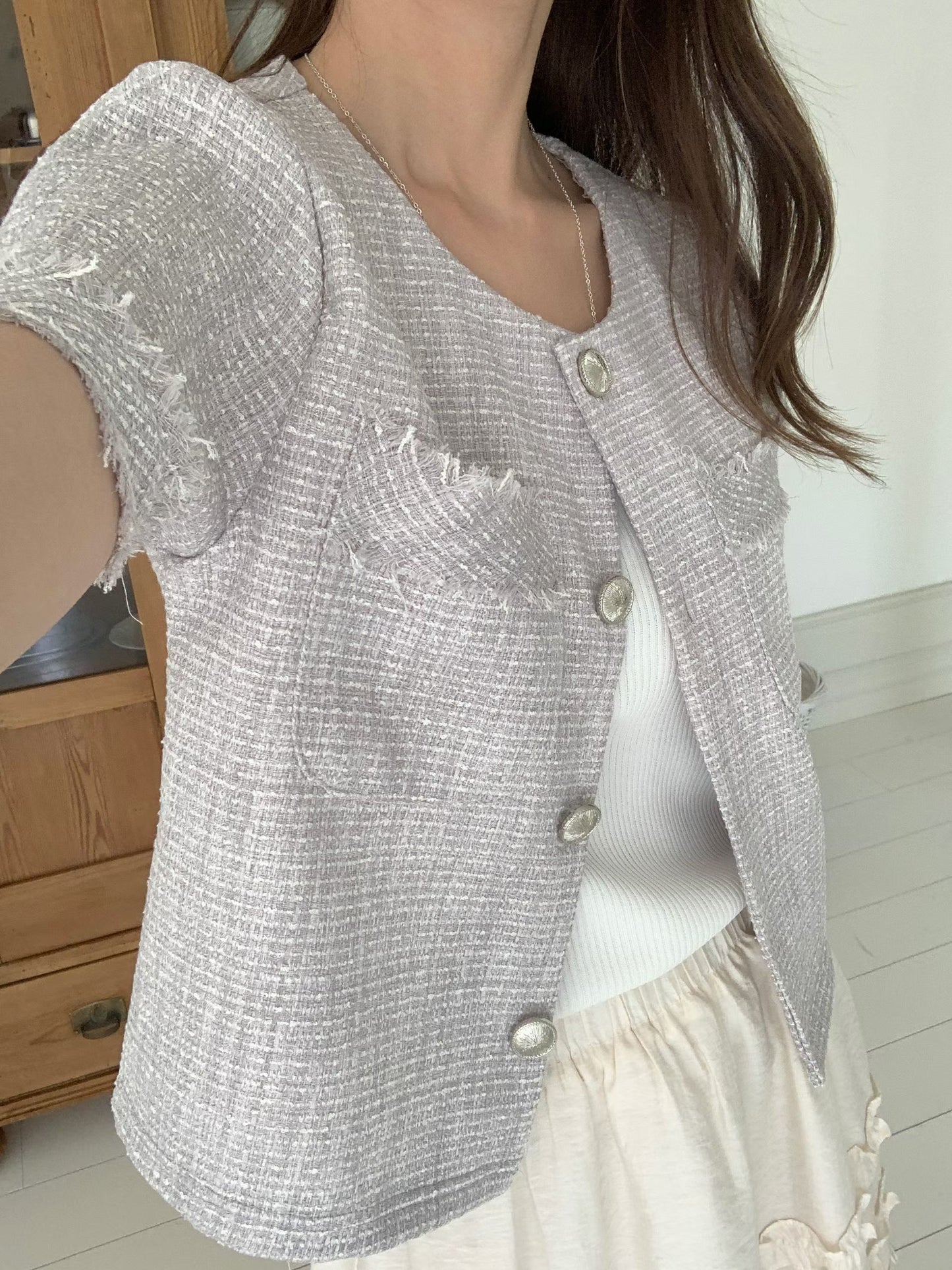 Elegant Fringed-Trim Tweed Jacket(3 Colors)