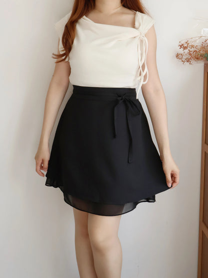 Elegant Ribbon Sheer A-Line Skirt(Black)