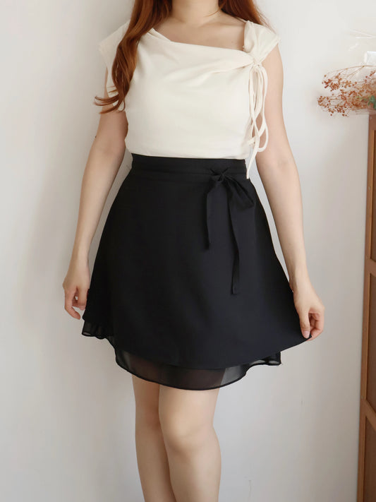 Elegant Ribbon Sheer A-Line Skirt(Black)