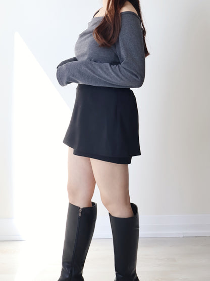 Wrinkle-Free Stretch Cotton A-Line Skort(Black)