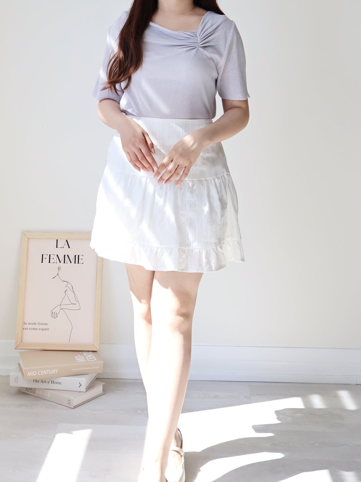 2-Way Elegant Tiered Pleat Ice Silk Knit Top(Lavender)