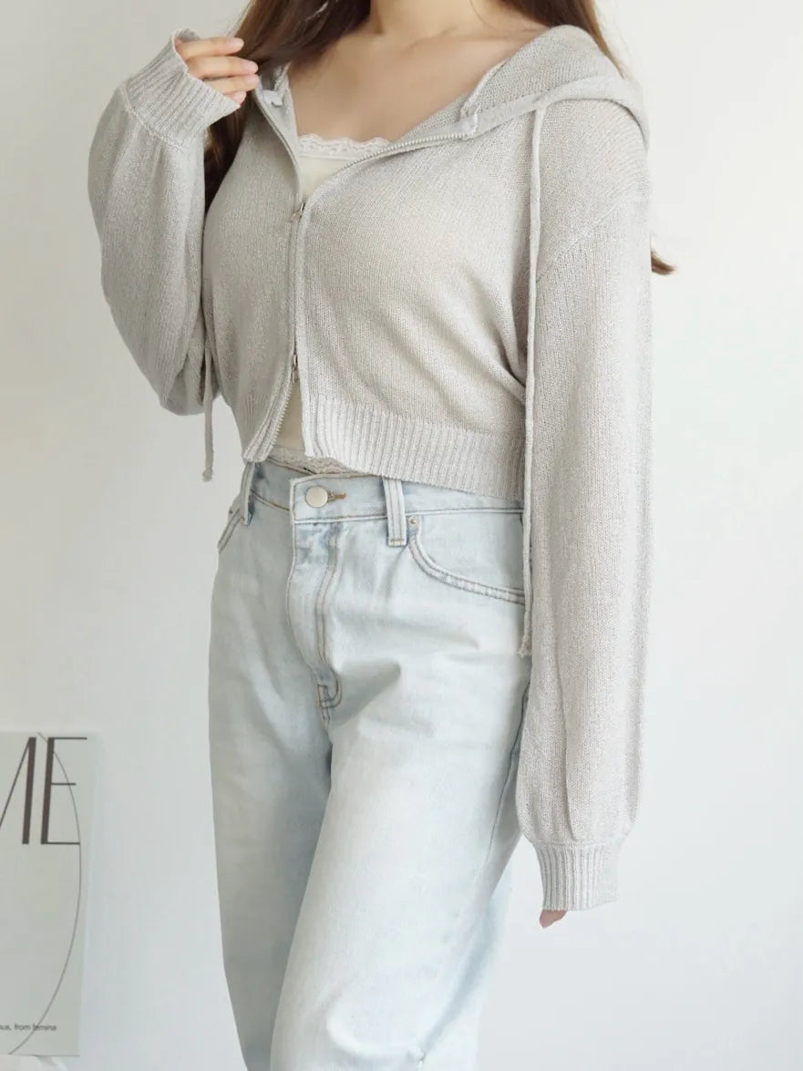 [3-WAYS] Sporty Hooded Zip Knit Cardigan(Grey)