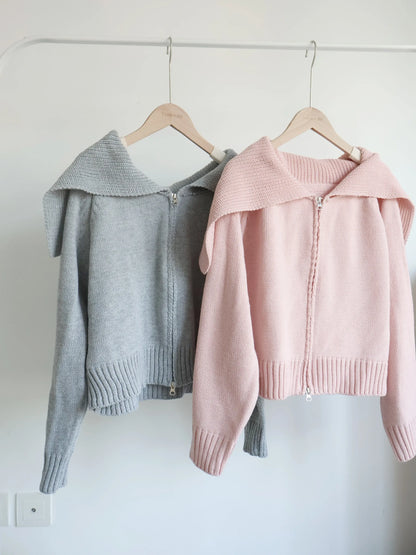 Sailor Collar Zip Cardigan(Pink)