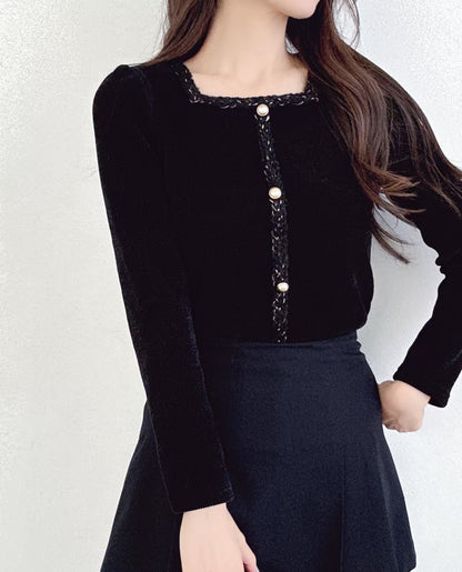 Square Neck Gold Button Corduroy top