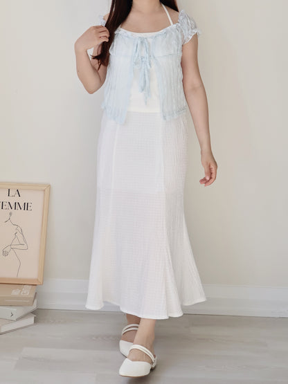 French Daisy Lace Layered Tie-Front Top(Icy blue)