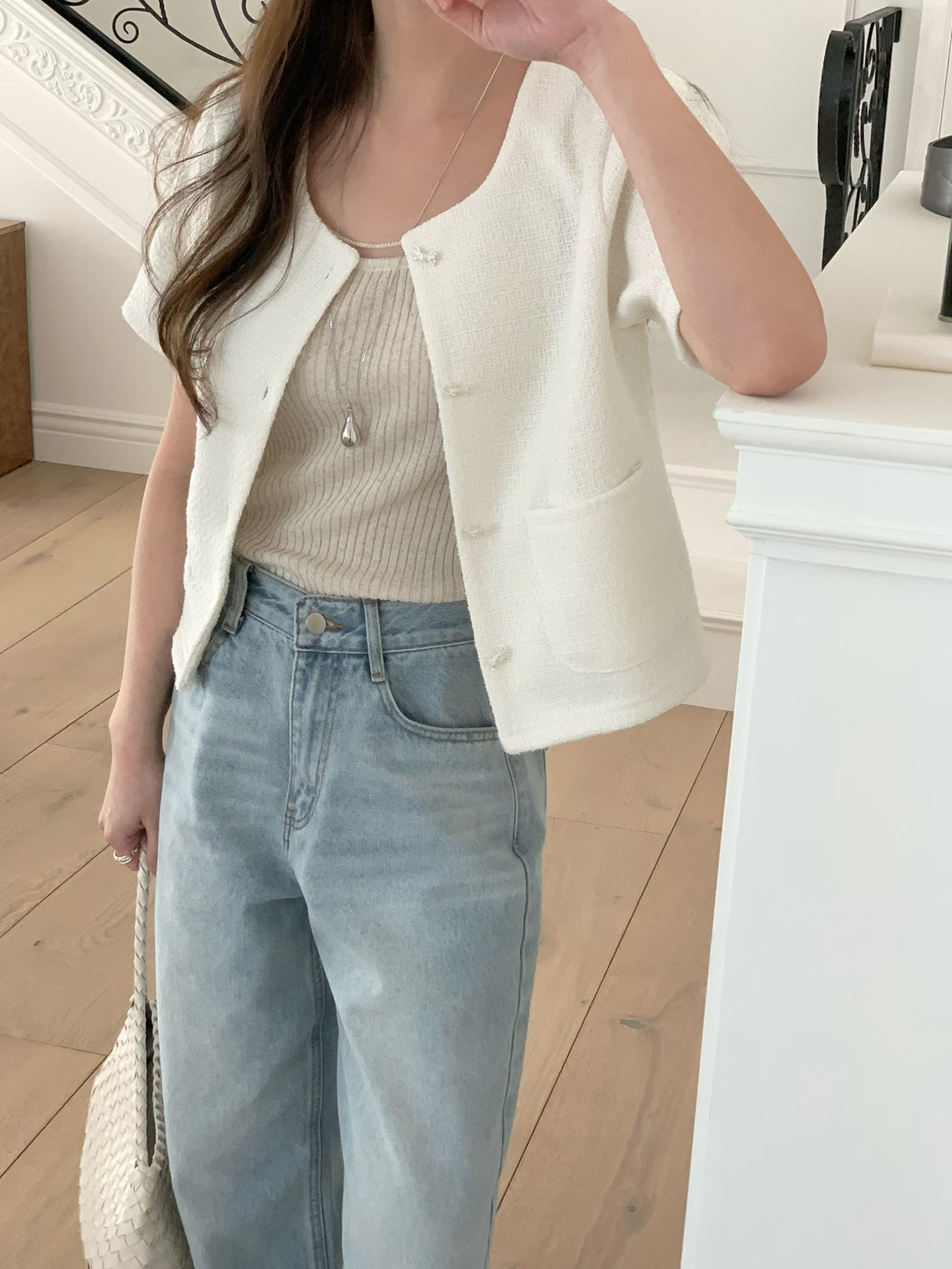 Chic Bow Button Tweed Jacket(3 Colors)