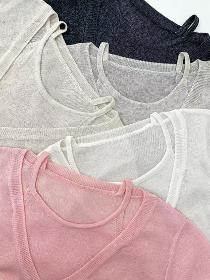Elegant Faux-Layered Linen Knit Top(5 colors)