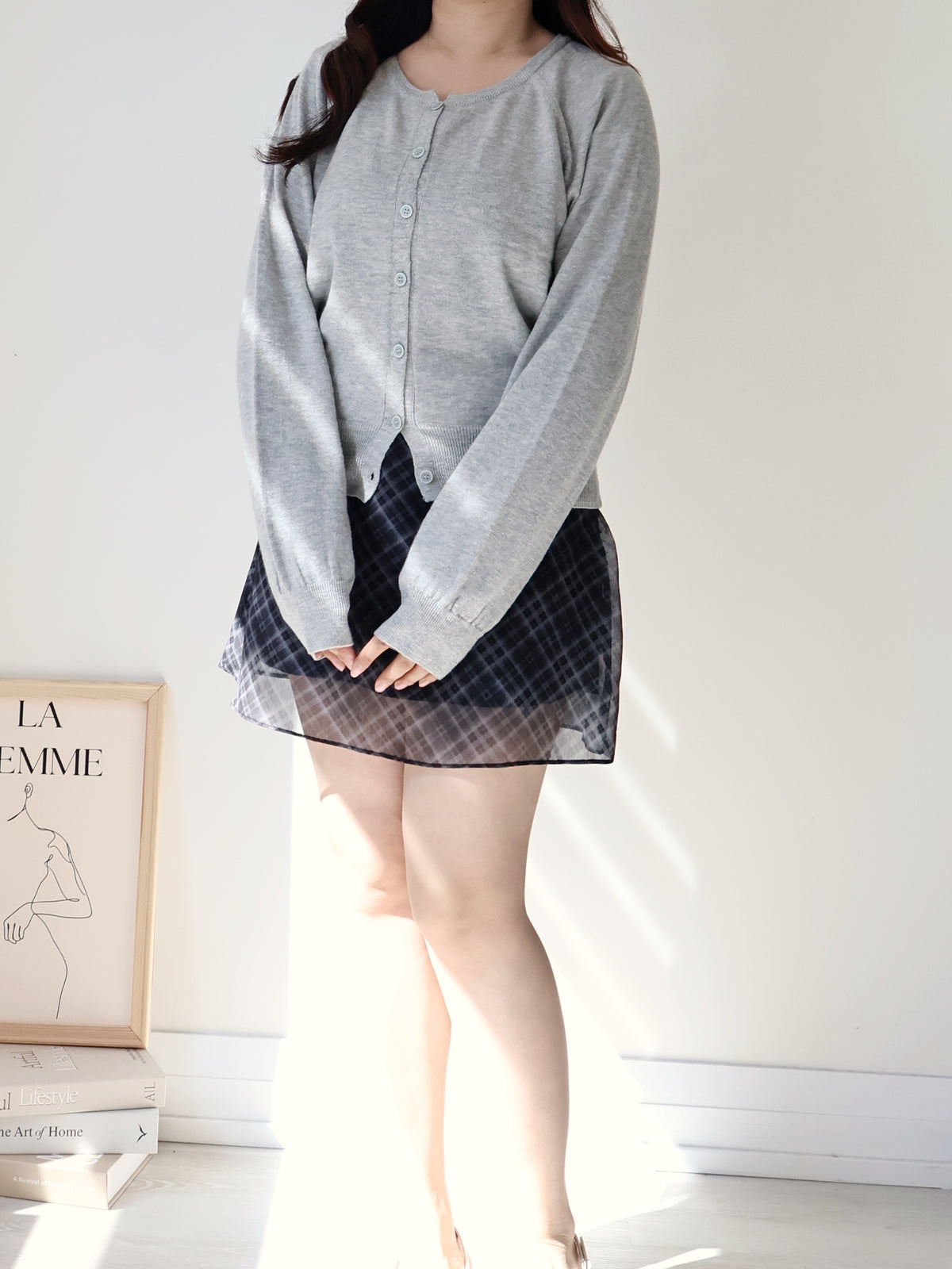 Premium Italian Cotton Soft-Touch Raglan Cardigan(Grey)