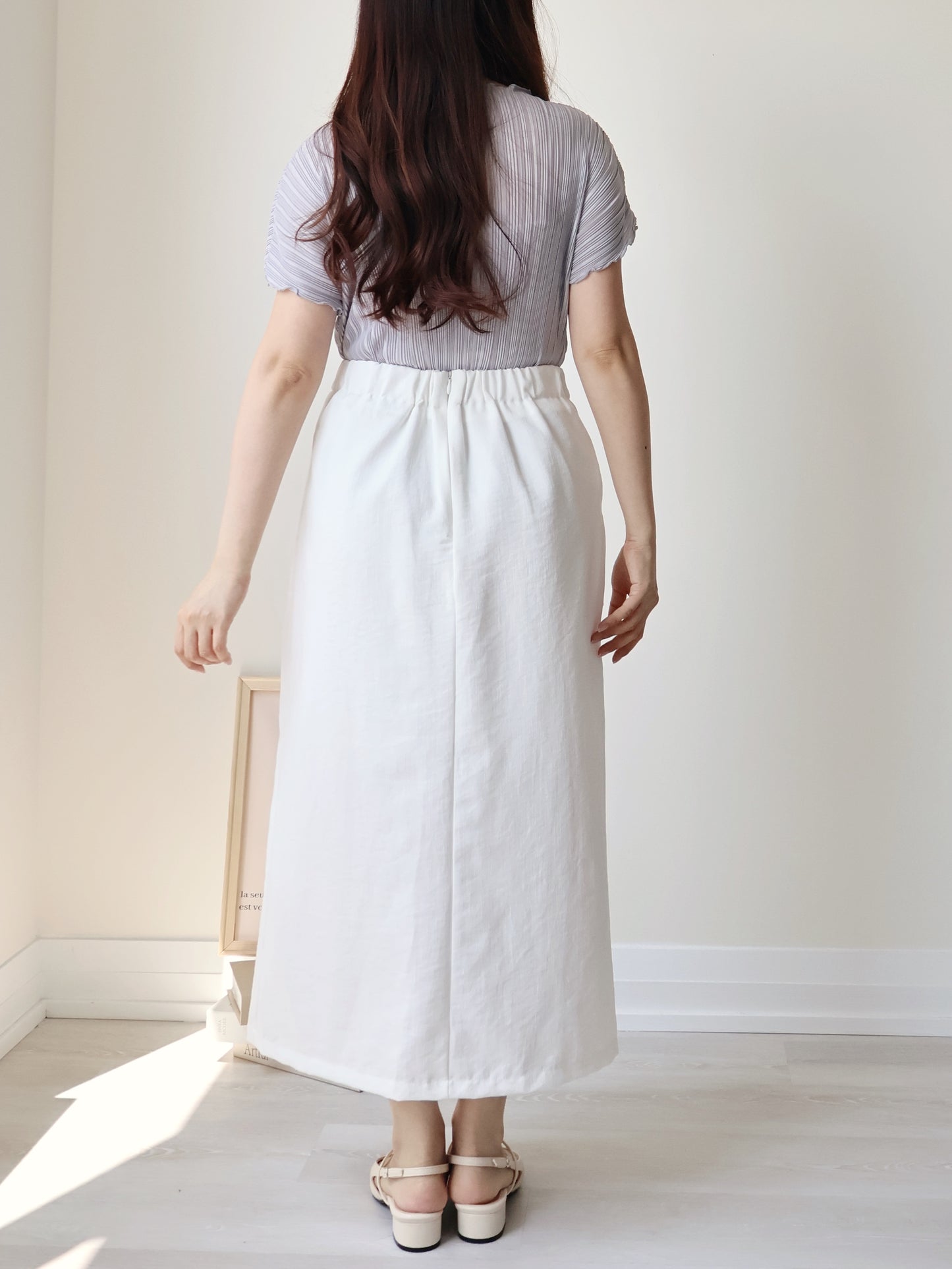 [Wrinkle-Free] Elegant Cool-Touch Vertical Pleat Top(Greyish Blue)