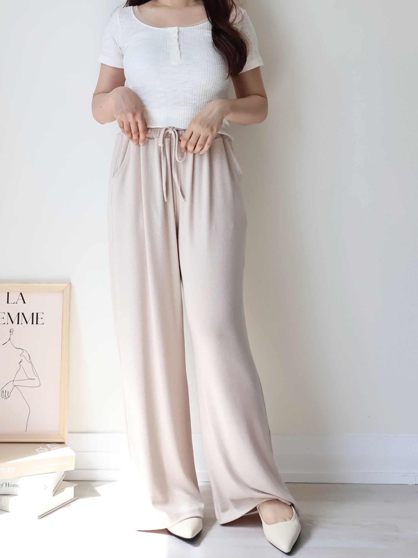 [2 Lengths] Cloud-Soft & Silk-Touch Cooling Wide-Leg Pants with Pockets(Beige)