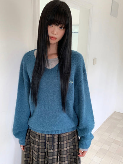 [10% Wool] Furry loose fit V-neck knit(5 colors)