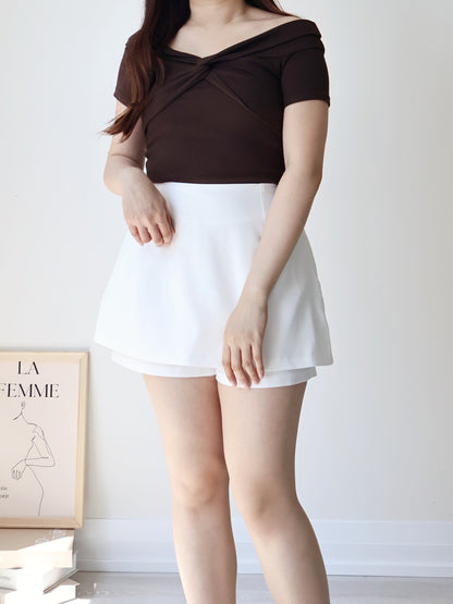 2-Way Cooling Twisted Silky High-Stretch Top(Brown)