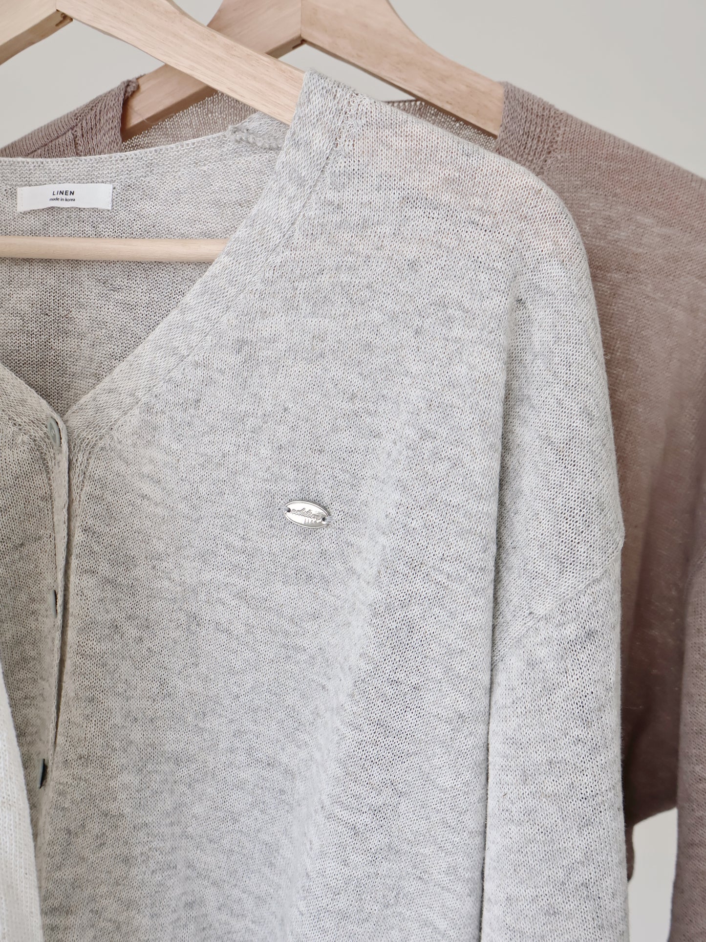 Airy Mélange Linen-Blend Pendant Cardigan(Grey)