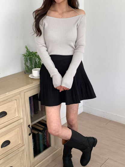 2-WAYS Boat Neck Tie-Back Knit Top(5 colors)