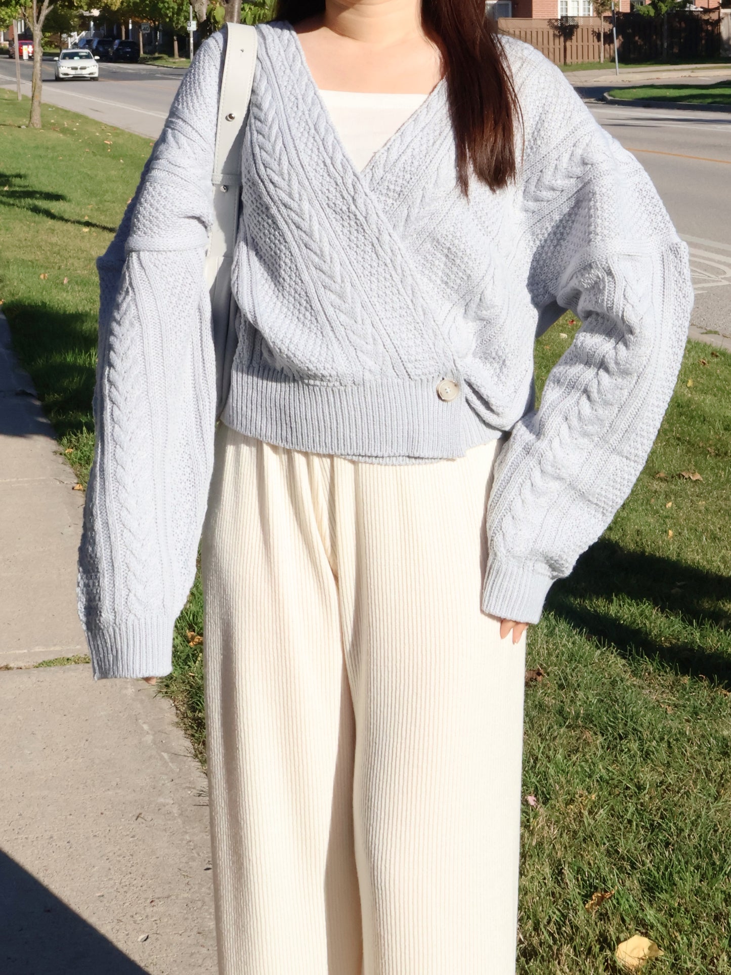 [2-WAYS] Elsa Cable Knit Oversized Cardigan(Grayish Blue)