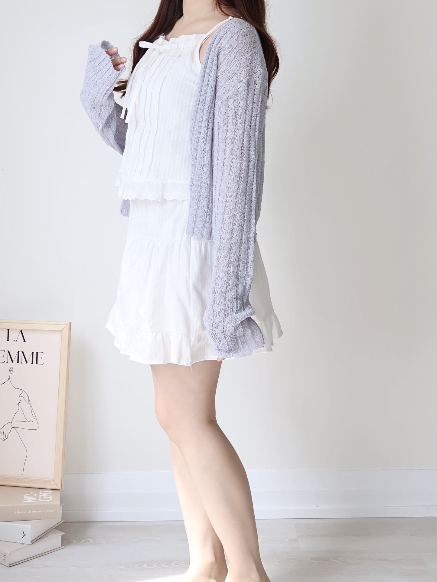 Relaxed Cinnamon V-Neck Knit Cardigan(Greyish blue)