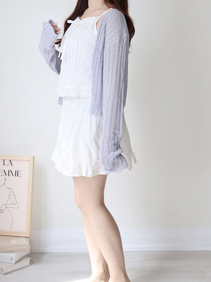 Relaxed Cinnamon V-Neck Knit Cardigan(Greyish blue)