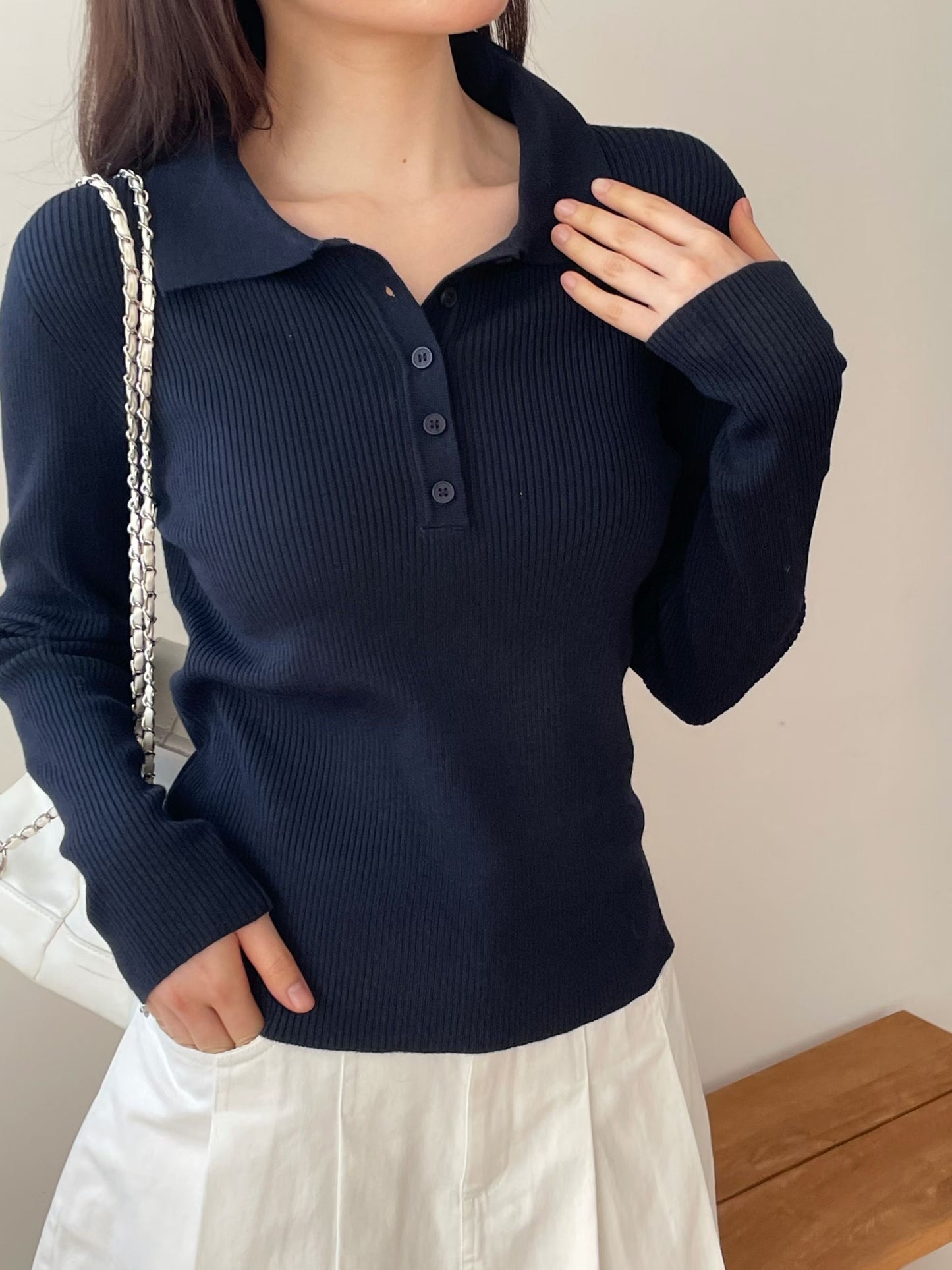 Casual Polo Knit Top(4 colors)