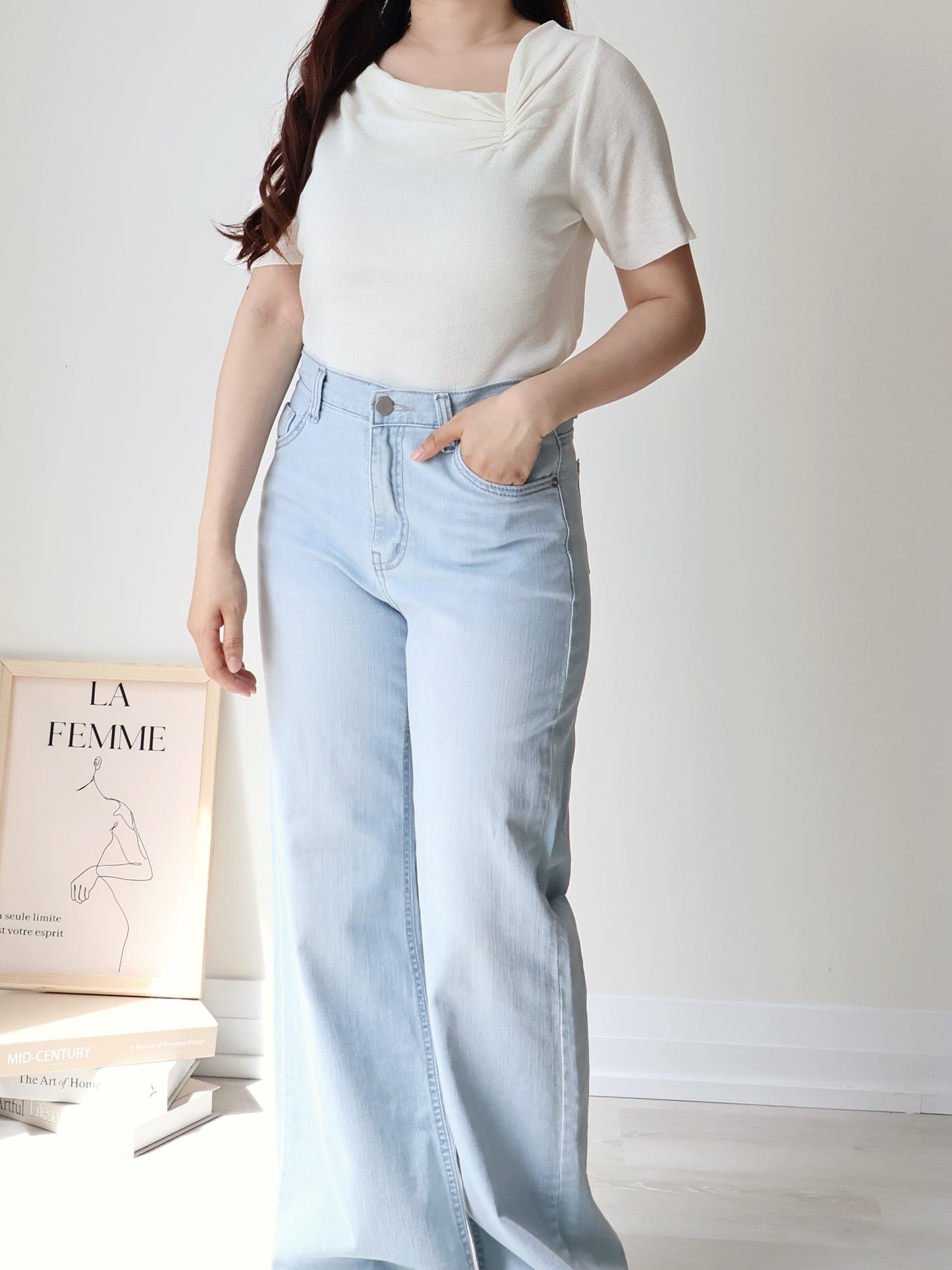2-Way Elegant Tiered Pleat Ice Silk Knit Top(Ivory)