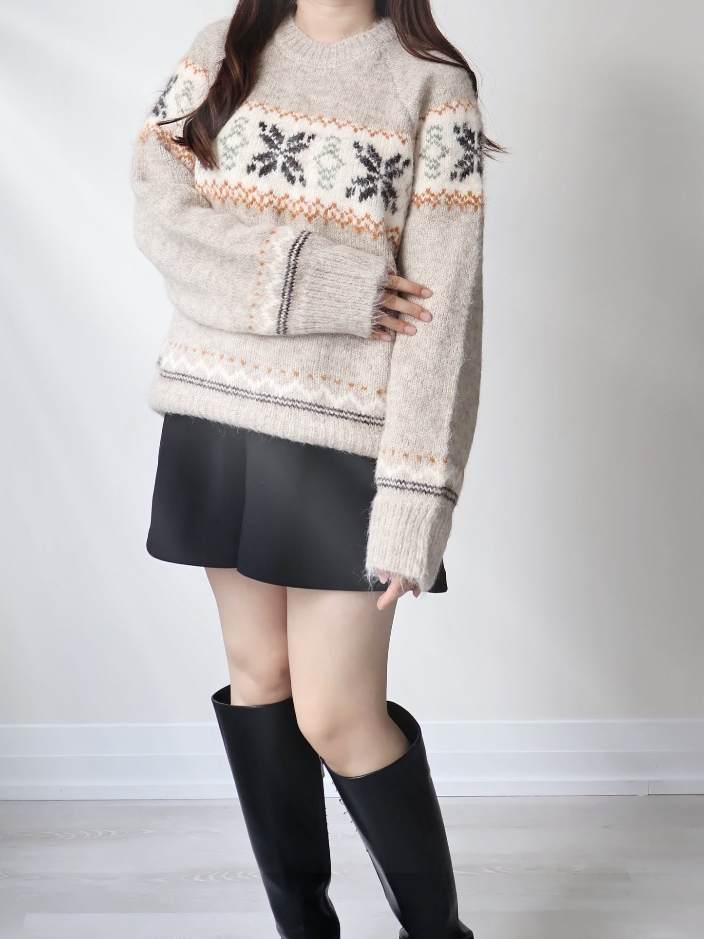 [10% WOOL] Snowflake Oversized Sweater(Oatmeal)