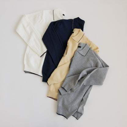 Collared Button-Up Piping Sweater(4 Colors)