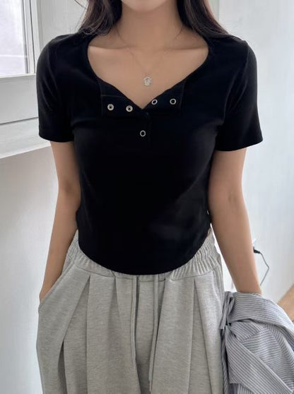 Snap-Button Fitted Cotton Top
