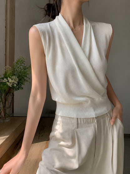 Chic Drape Wrap-Neck Knit Top(4 colors)